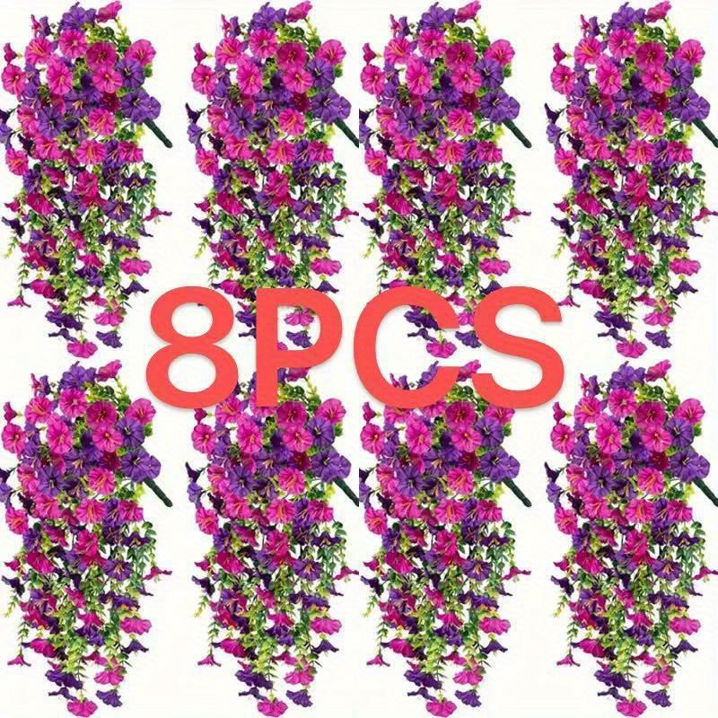 TEMU 8 Sets Of Purple And Artificial Flowers- Fade-resistant, Durable Plastic Material, Realistic Flowers, Suitable For Outdoor Garden, Courtyard,