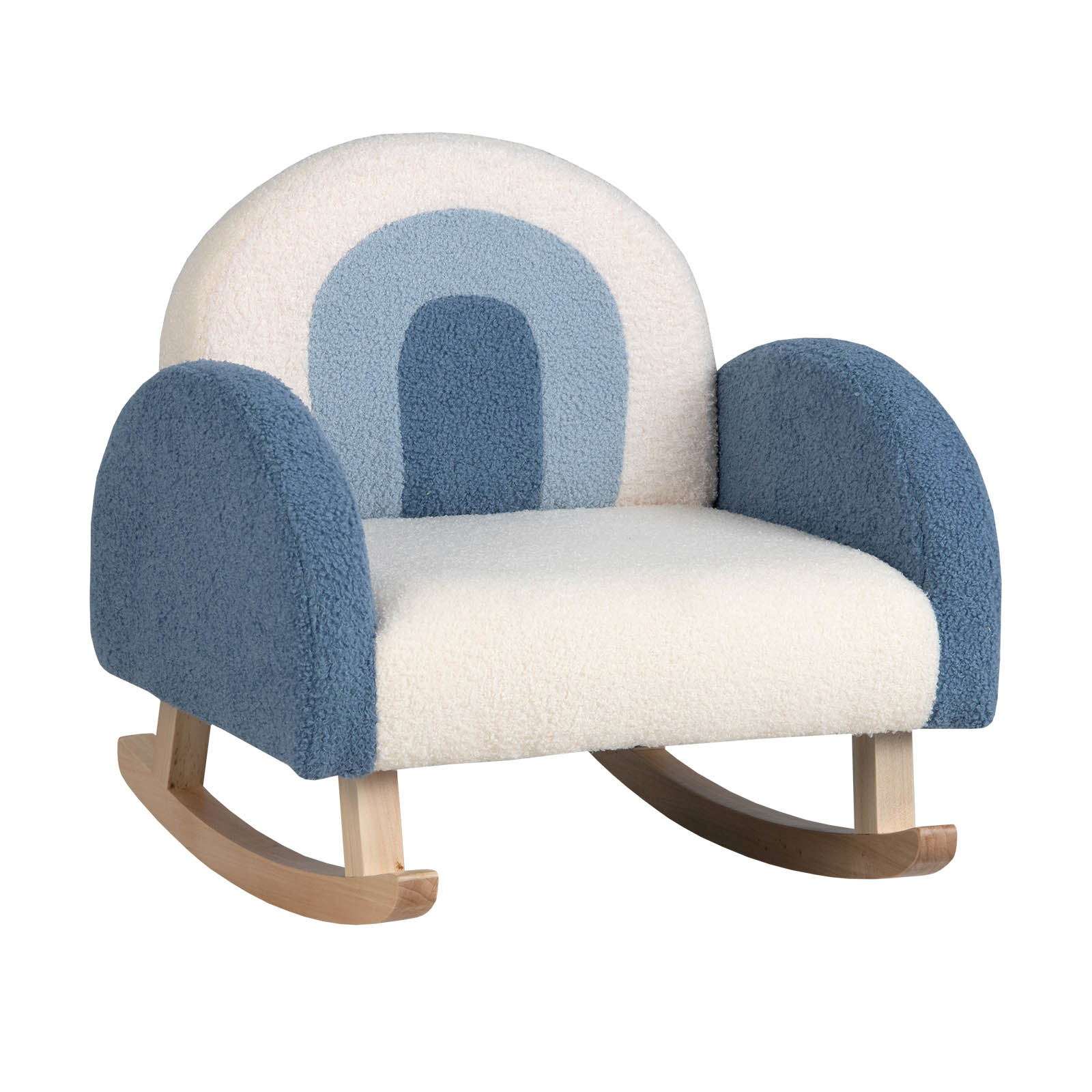 Image of Kid Rocking Chairs, Plush Teddy Fabric Armchair With Rocking Wood Base, Armrest. Backrest, Anti-tip Safety, Cute Single Rocker Sofa For Nursery, Blue