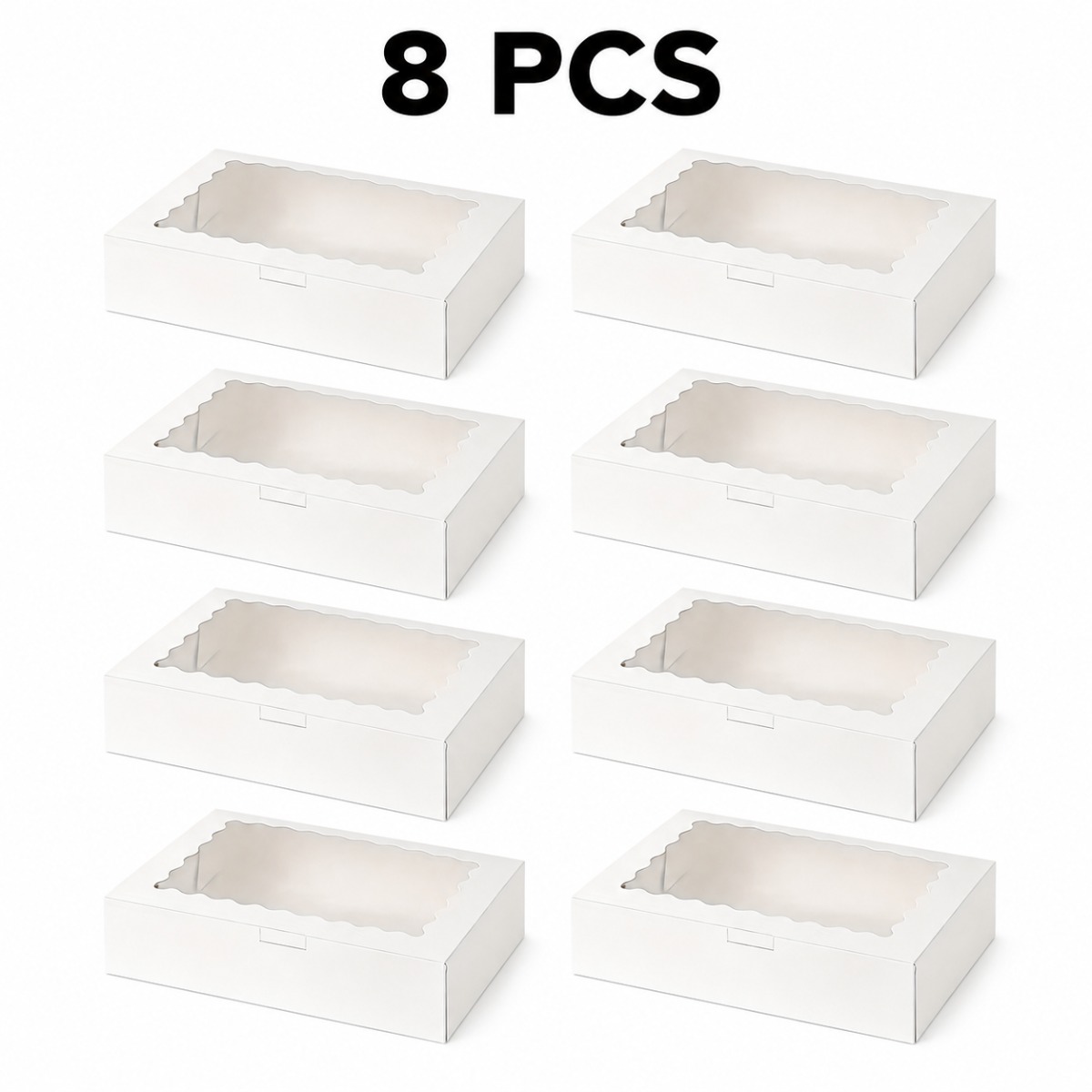 TEMU Lot de 8 boîtes à gâteau en papier blanc avec fenêtre transparente ondulée, boîte d'emballage de rectangulaire jetable pour gâteaux, muffins,