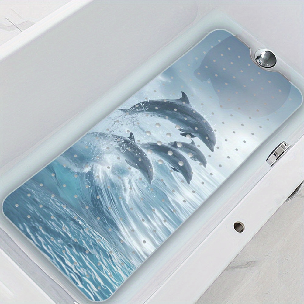 Image of Non-slip Bathtub Mat For And Adults Featuring A With Jumping And Ocean Waves, Ensuring Safety For And Families In The Bathroom