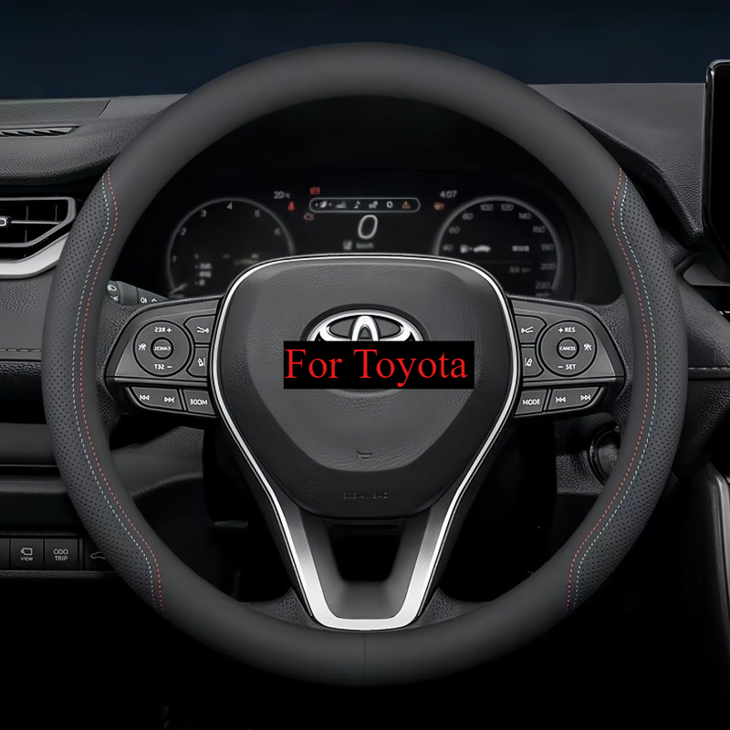 TEMU Steering Wheel Cover Suitable For With Diameter 37-38.5cm/14.56-15.16in, Round Style, Faux Leather Perforated Breathable Faux Leather