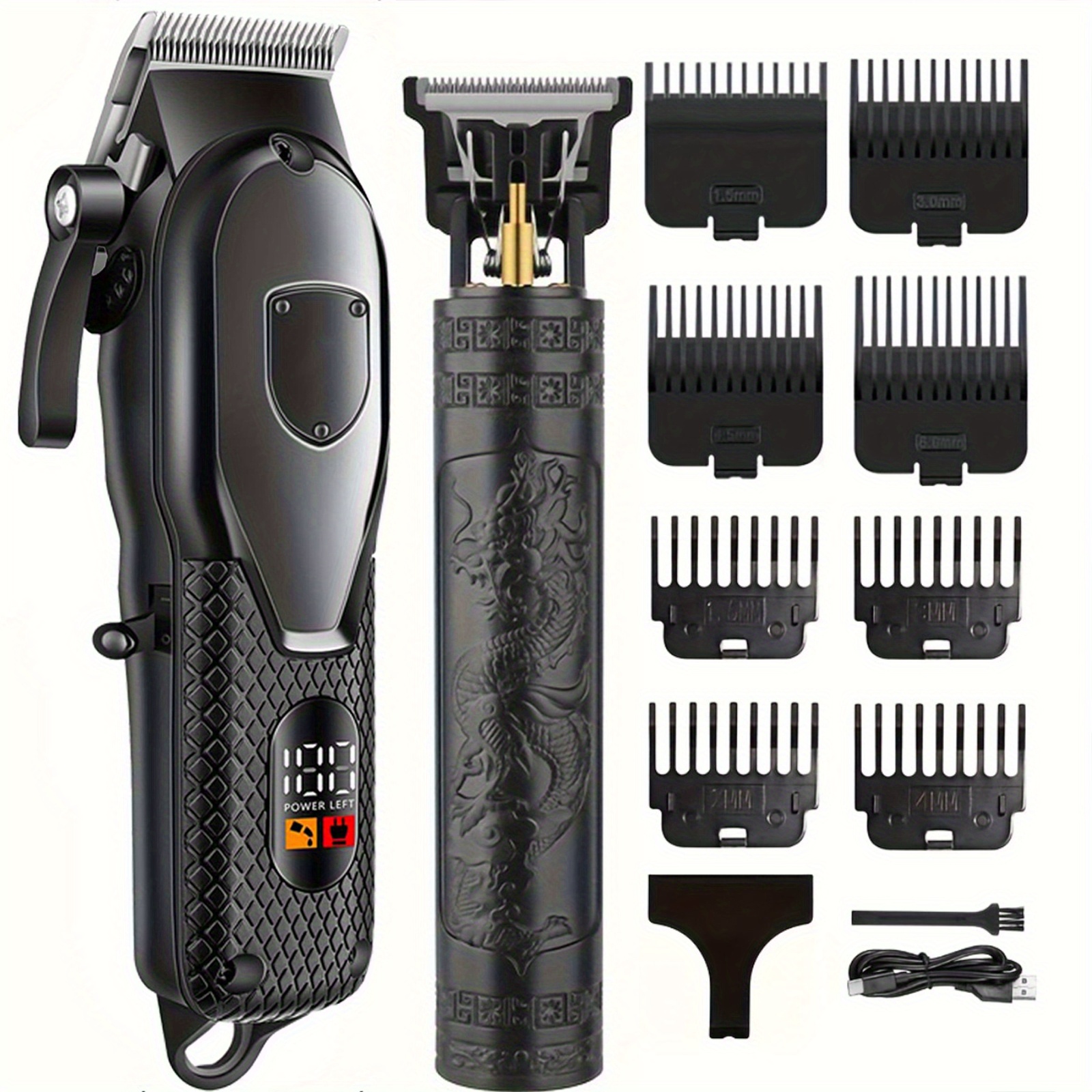 TEMU Men's Hair Clippers And Beard Trimmers Set: Usb Rechargeable Lcd Display Hair Clipper, Beard Trimmer And Sideburns Shaver - Portable For Home &