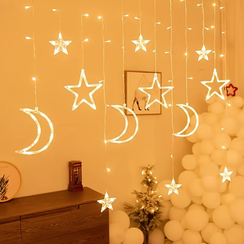 1pc star moon curtain string lights usb powered led fairy lights for indoor romantic decor weddings christmas home bedroom party wall curtain furniture silhouette decoration string lights for bedroom wedding decor lighting festive lighting   lighting 0