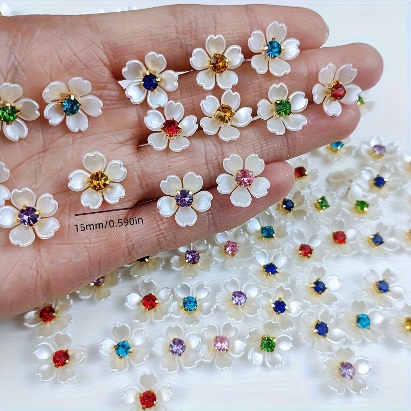 TEMU 68 Mixed Color Flower Beads - 15mm Jewelry Making Supplies With Rhinestone Embellishments For Earrings, Hair Additions, Bracelets And Clothing