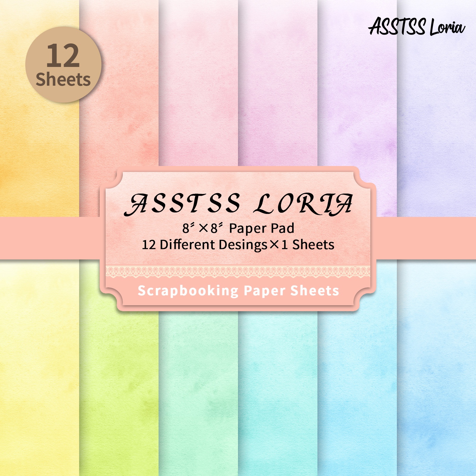 TEMU 12-sheet Asstss Loria Scrapbooking Paper Pad - Pastel Ombre Watercolor Heavyweight Cardstock Suitable For Journaling, Collage Art, Scrapbook &