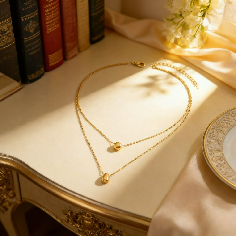 Women's Double Layer Stackable Water Drop Necklace