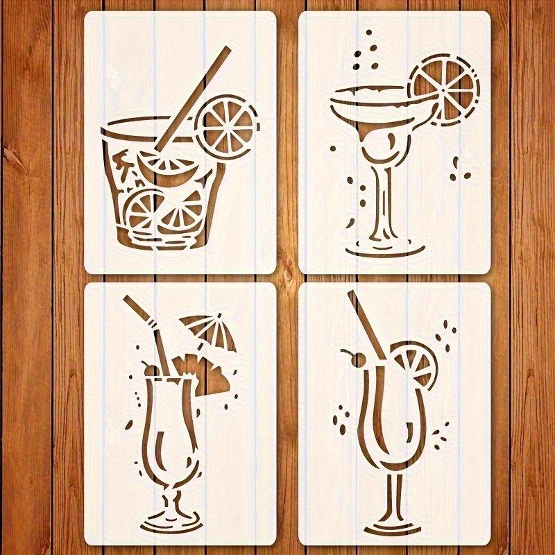 4pcs Reusable Soda Painting Stencil Set, Suitable For Art Projects, Diy Crafts On Fabric, Canvas, , Furniture, And Home Decor, Creamy White Pet Material