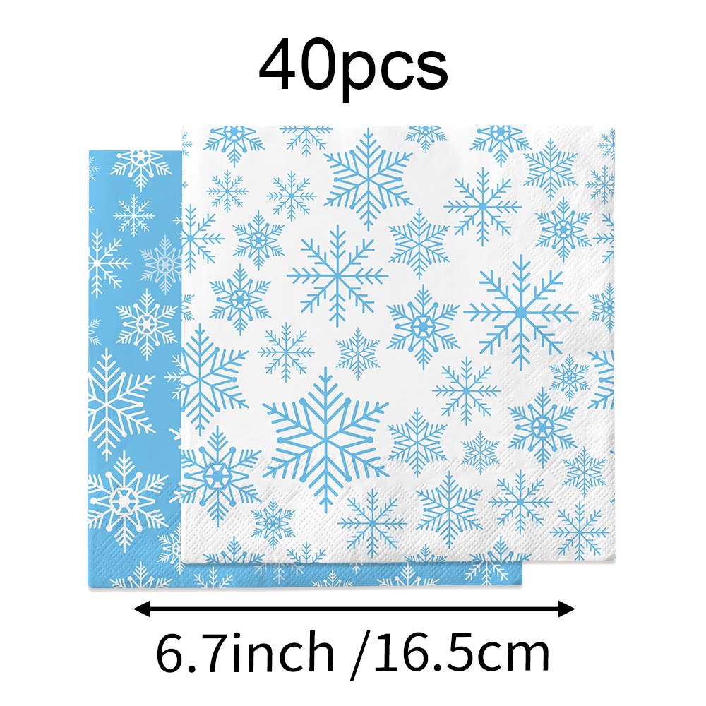 TEMU 20pcs 40pcs Multi- Family Large Pack, Thickened Durable Blue And White Dual-tone Snowflake Theme Napkins, Tablecloths, Winter, Snowflake