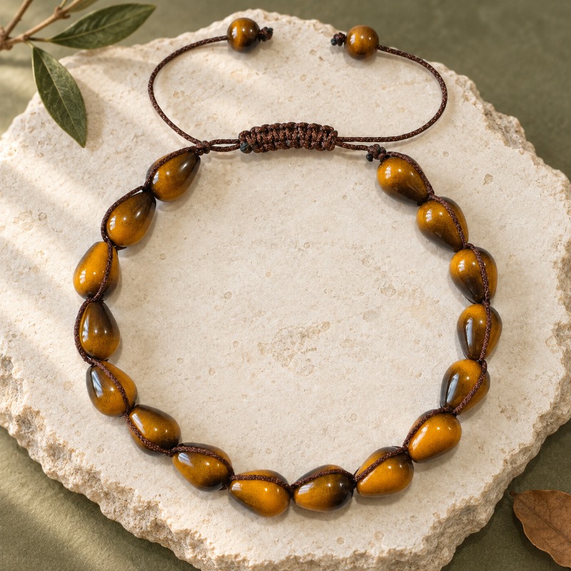 Adjustable Braided Cord Bracelet with Teardrop Tiger's Eye Beads