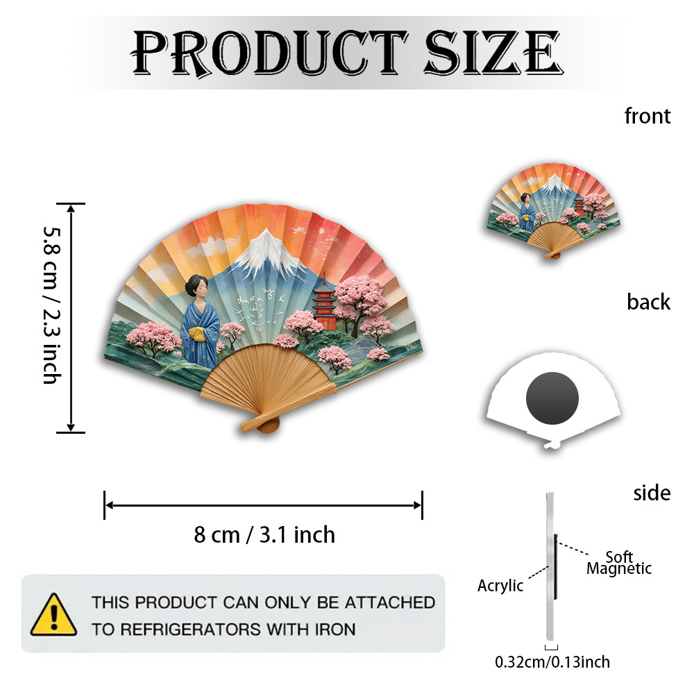 TEMU 1pc Japanese Magnet Suitable For Japan Fans - Hand-painted Kimono & Mountain Backdrop Soft Decoration, Acrylic/rubber Fridge Magnets For Cherry