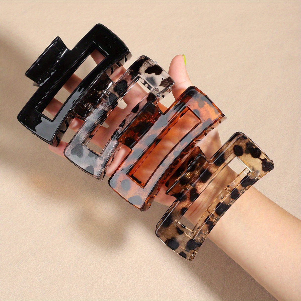 E-shop 4er-Pack Damen Haarnadel mit Leopardenmuster - Große, rutschfeste Acryl-Haarnadel - Retro Bohemian Style