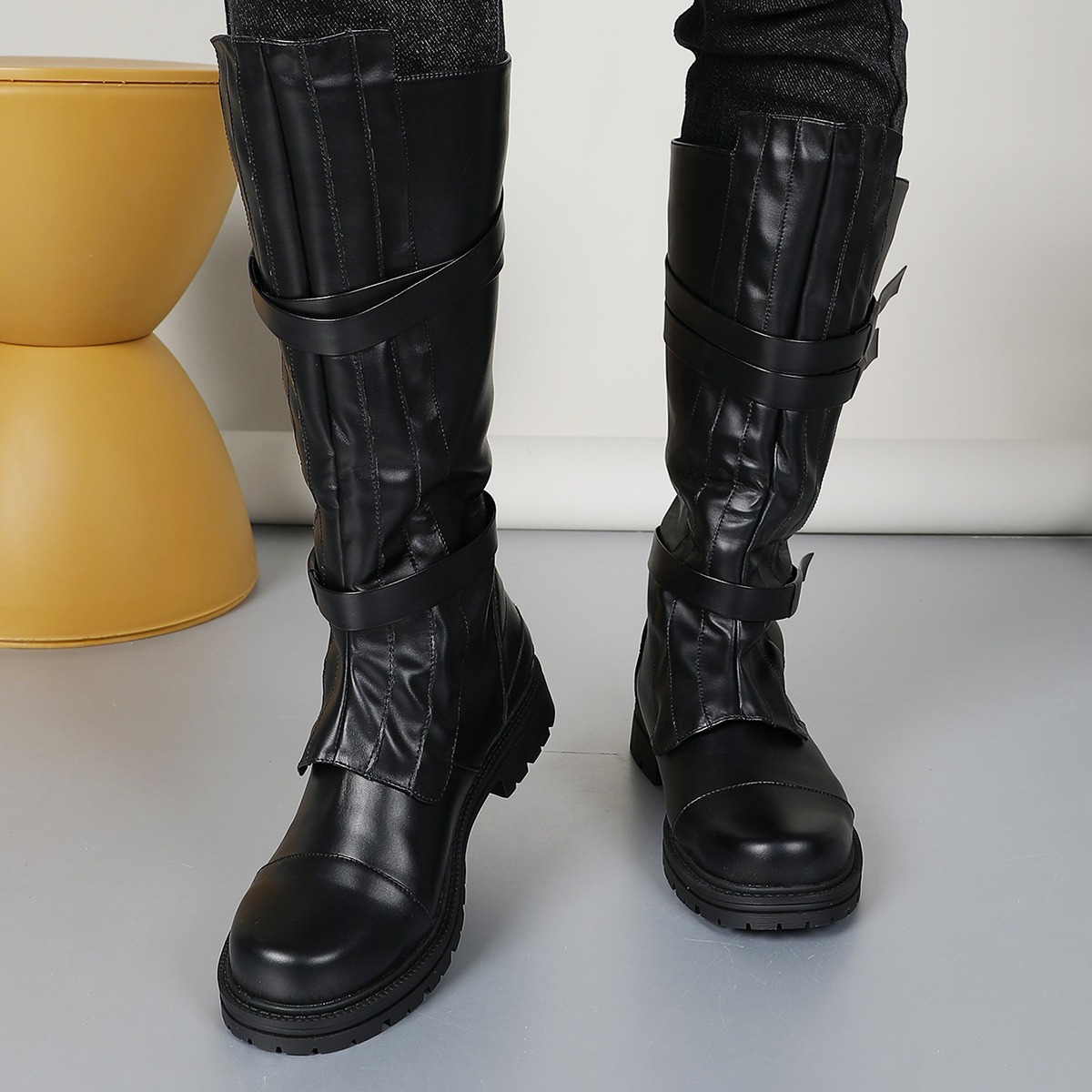 medieval steampunk cosplay long black boots men women larp  display picture 1