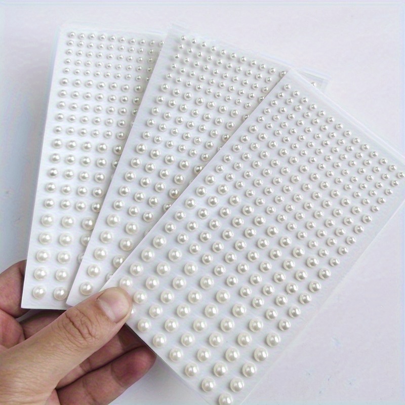 TEMU 660pcs/3 Sheets White Bead Stickers, Abs Plastic Pearl-shaped Stickers, Used To Decorate Gift Packaging, Nails, Phone Cases, Charms, Glossy