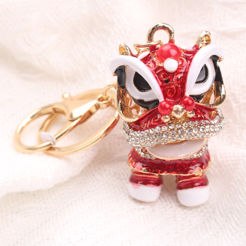 TEMU 1pc Golden And Enamel And Clear Rhinestone Lion Dance Keychain: Cute Keyring Bag Luggage Accessory, Bag Decoration, Keychain Accessory, Fashion