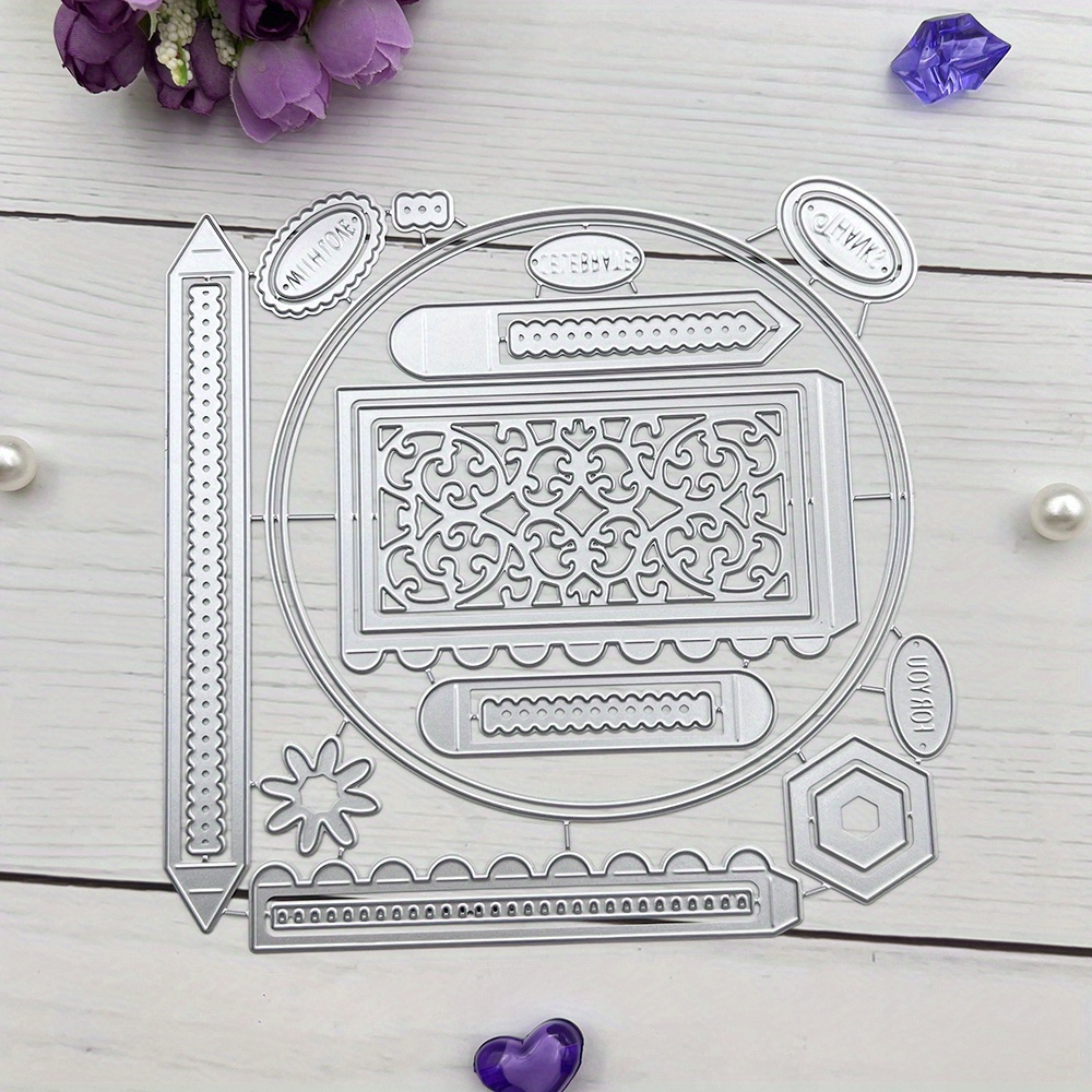 9 pezzi Etichetta regalo Fustelle in metallo con fori Cornice Fustella Set Goffratura Scrapbooking Stencil Modello Carta Album fotografico Decorazione Carta Fai da te - Italia