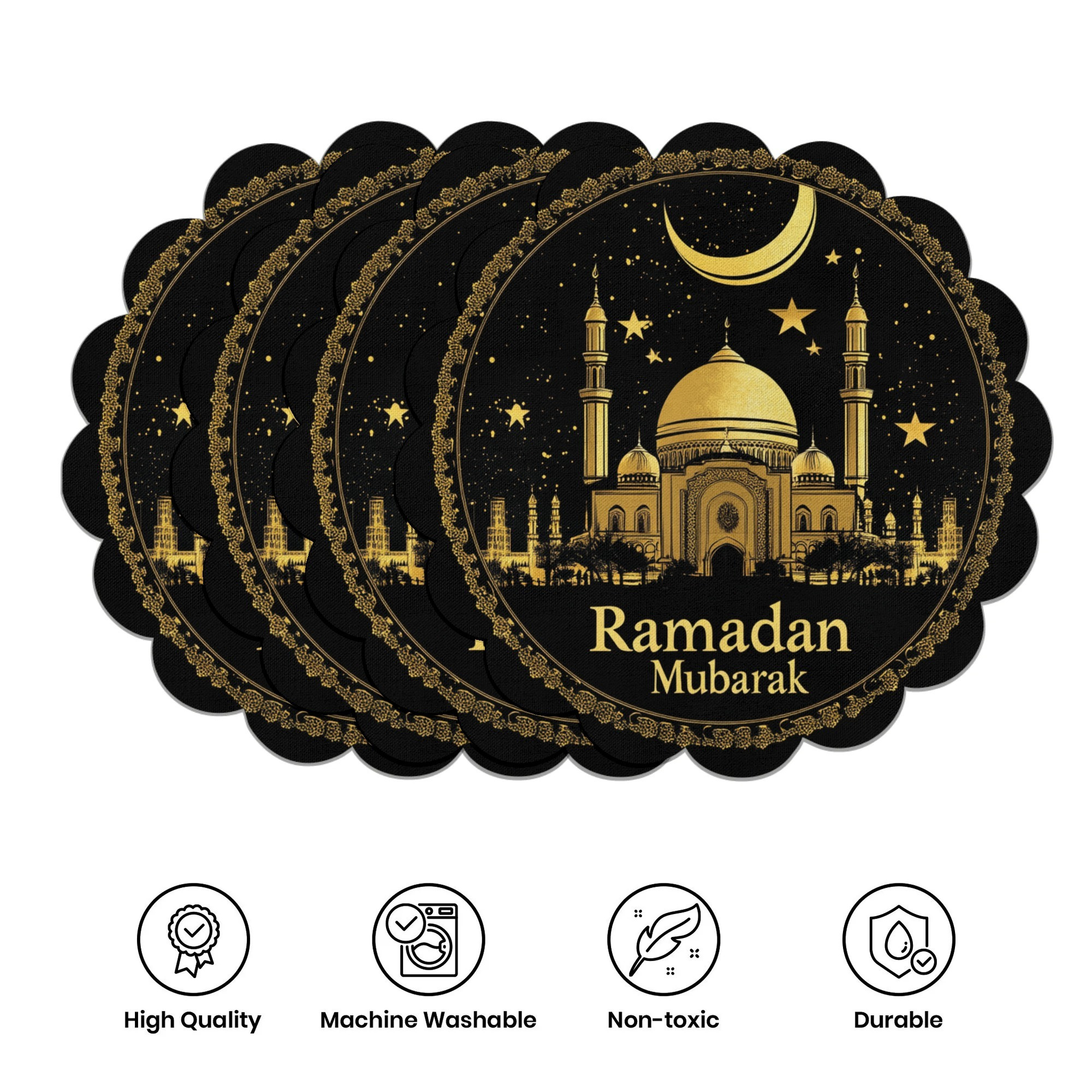 ) 4pcs, Ramadan-themed Wave-shaped Placemat, 15 Inches, Ideal For Kitchen Dining Tables, Restaurants, Birthday Celebrations, And Dining Decor