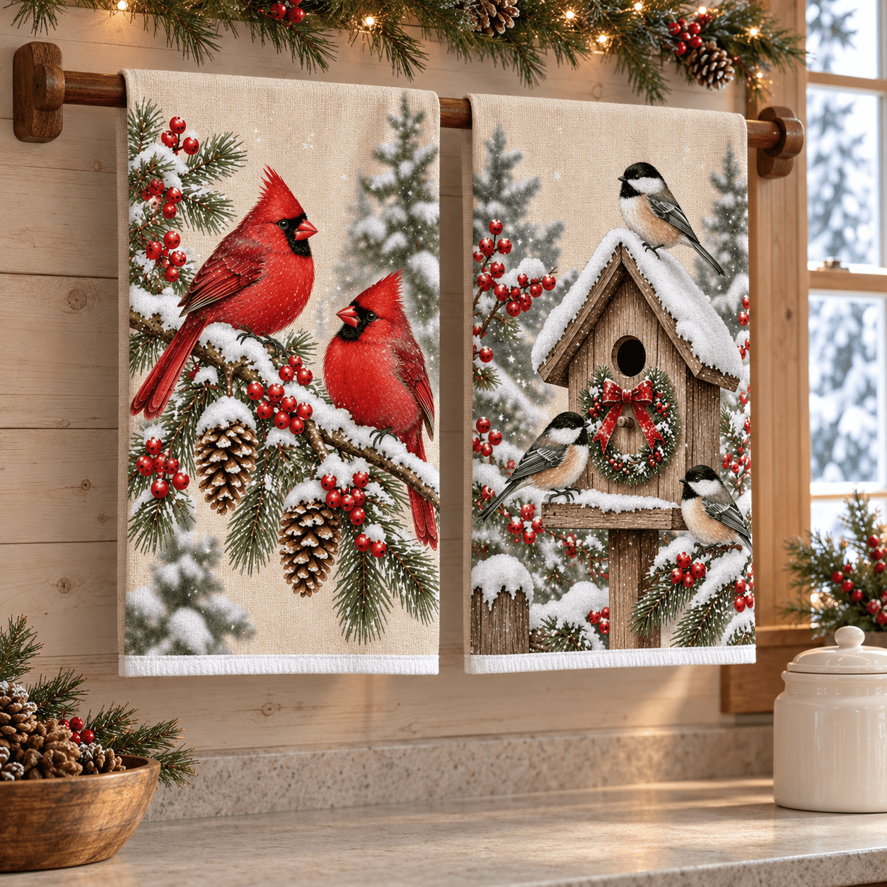 TEMU 2pcs Serviettes de cuisine Noël Rouge , , Serviettes Décoratives pour , Cadeau de Pendaison de Crémaillère de Noël, Articles de Cuisine Festifs,