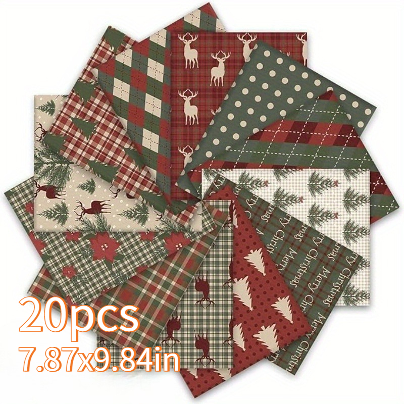 TEMU 20pcs 20x25cm (7.87x9.84in) Christmas-themed Series, Printed Hand-sewn Fabric, Hand-sewn , Strips For Crafts, Including Sets With Different