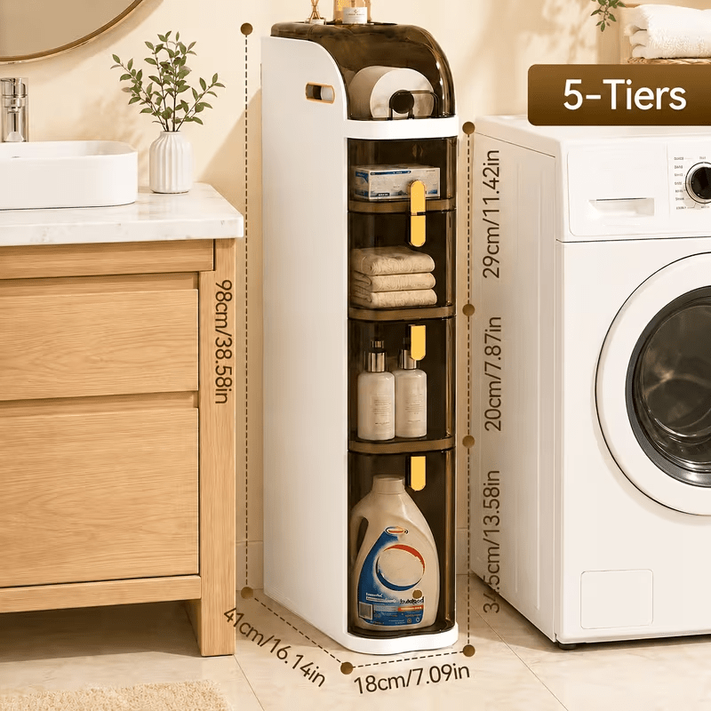 TEMU Schmaler 7,09' breiter Badezimmer-Schrank, Aufbewahrungsregale, wasserdichter Mehrzweck-ausziehbarer Boden-Organizer für kleine Räume, schmaler
