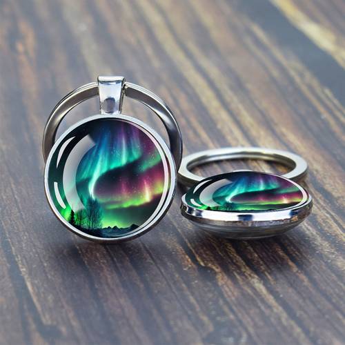 Artikelbild . doppelseitiger glasdom-pendel-schlüsselanhänger, aurora-schlüsselring, als romantisches valentinstagsgeschenk.