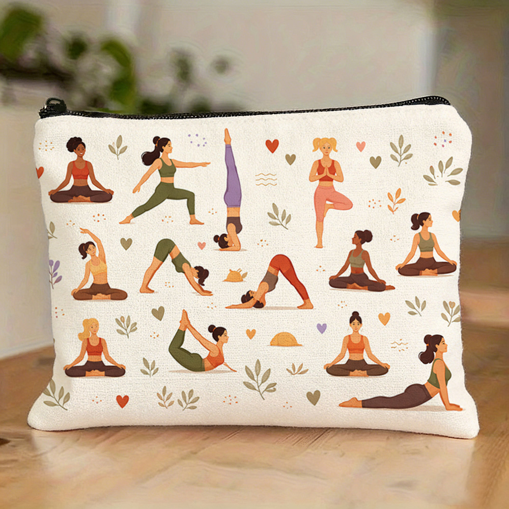 TEMU Borsa per trucco esclusiva per appassionati di yoga. Con posizioni yoga stampate. Adatta per riporre categorico prodotti per il trucco, prodotti