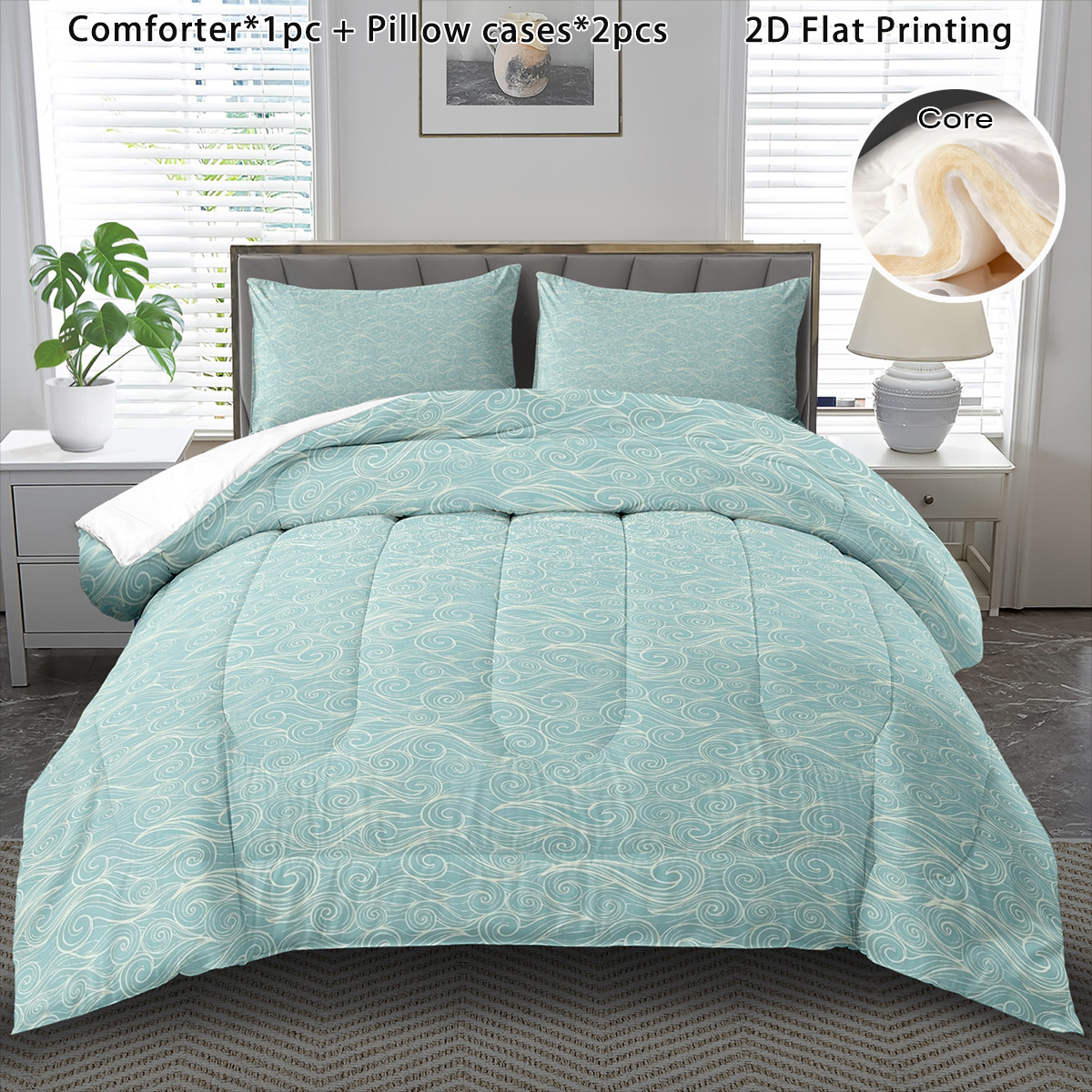 TEMU 3pcs Winter Comforter Set Featuring Swirls, A Cozy Cartoon Boho Style. Bedding Makes A Gift For Halloween, Christmas, Or Birthdays, And Includes