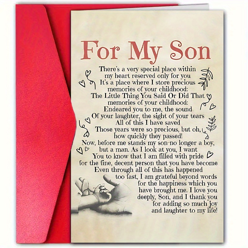 TEMU 1pc Vintage 'to My Son' Birthday Greeting Card With Envelope, - Featuring , Retro , Suitable For Holiday Greetings And Special Occasions