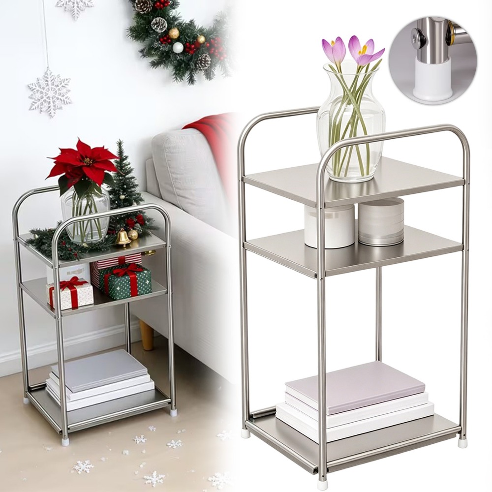 3-tier Stainless Steel Storage Rack, Freestanding Organizer With Storage Cabinet, Space Tiered Shelf For Bathroom Bedroom Living Room Daily Storage, Utility Racks