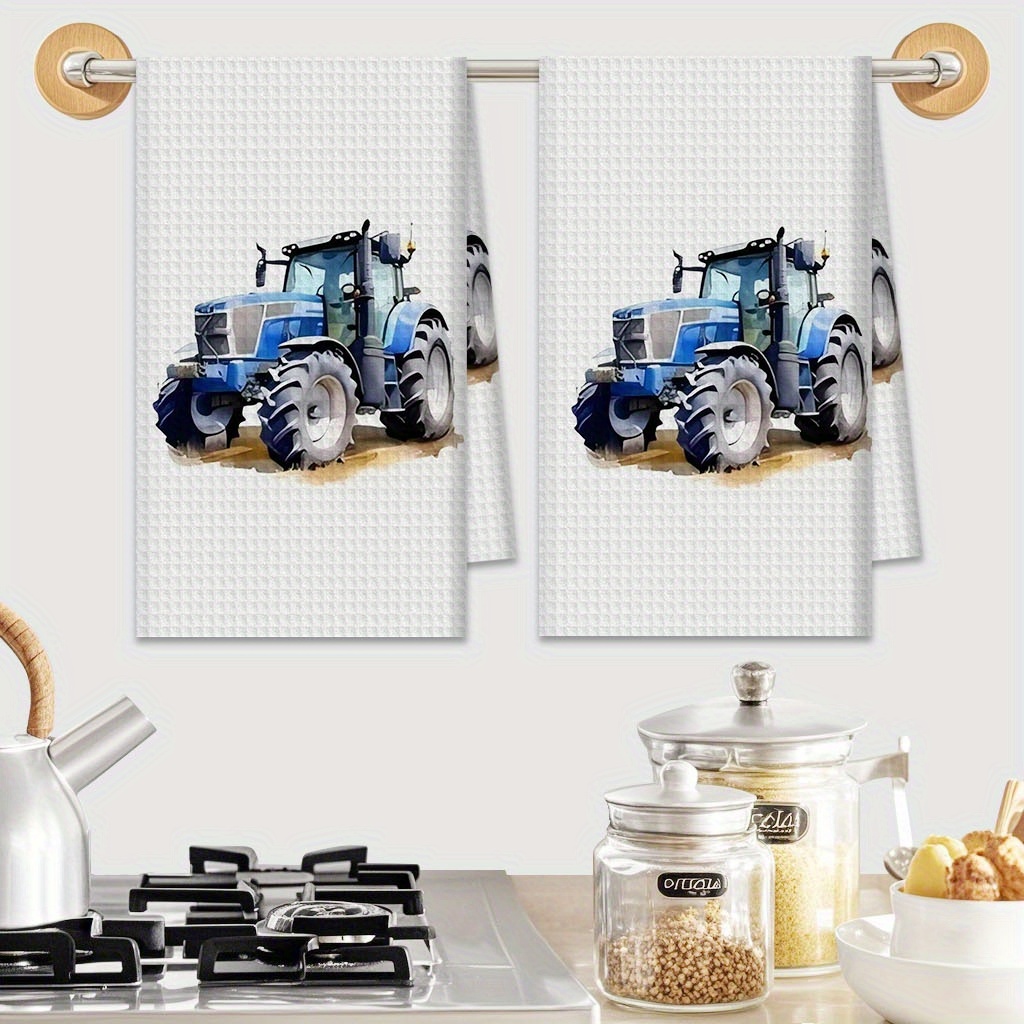 TEMU Uniquely Designed 2pcs Kitchen Towels Farm Tractor Themed Kitchen Towels For Rustic Home Decor Kitchen Towels Bathroom Towels Tea Towels Hand