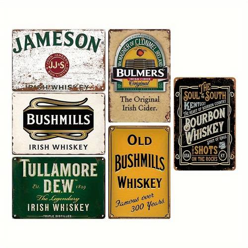6pcs vintage metal tin sign plates engraved whiskey beer pub for man cave bar decor durable metal retro posters for home office game room