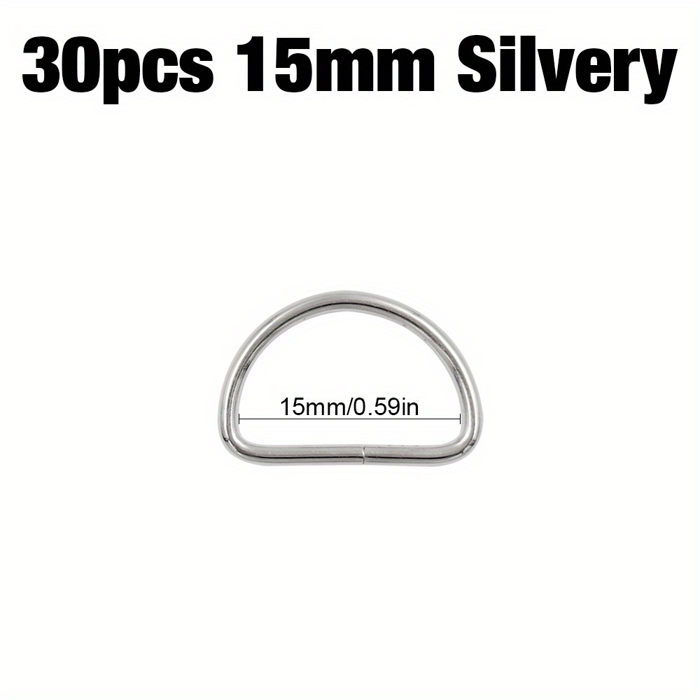 TEMU 30 Stück 10-38mm Silberne Metall-D-Ringe Kleidungszubehör Riemen Verstellbare Schnalle Geeignet für Gurtband Rucksäcke, Katzenhalsbänder und