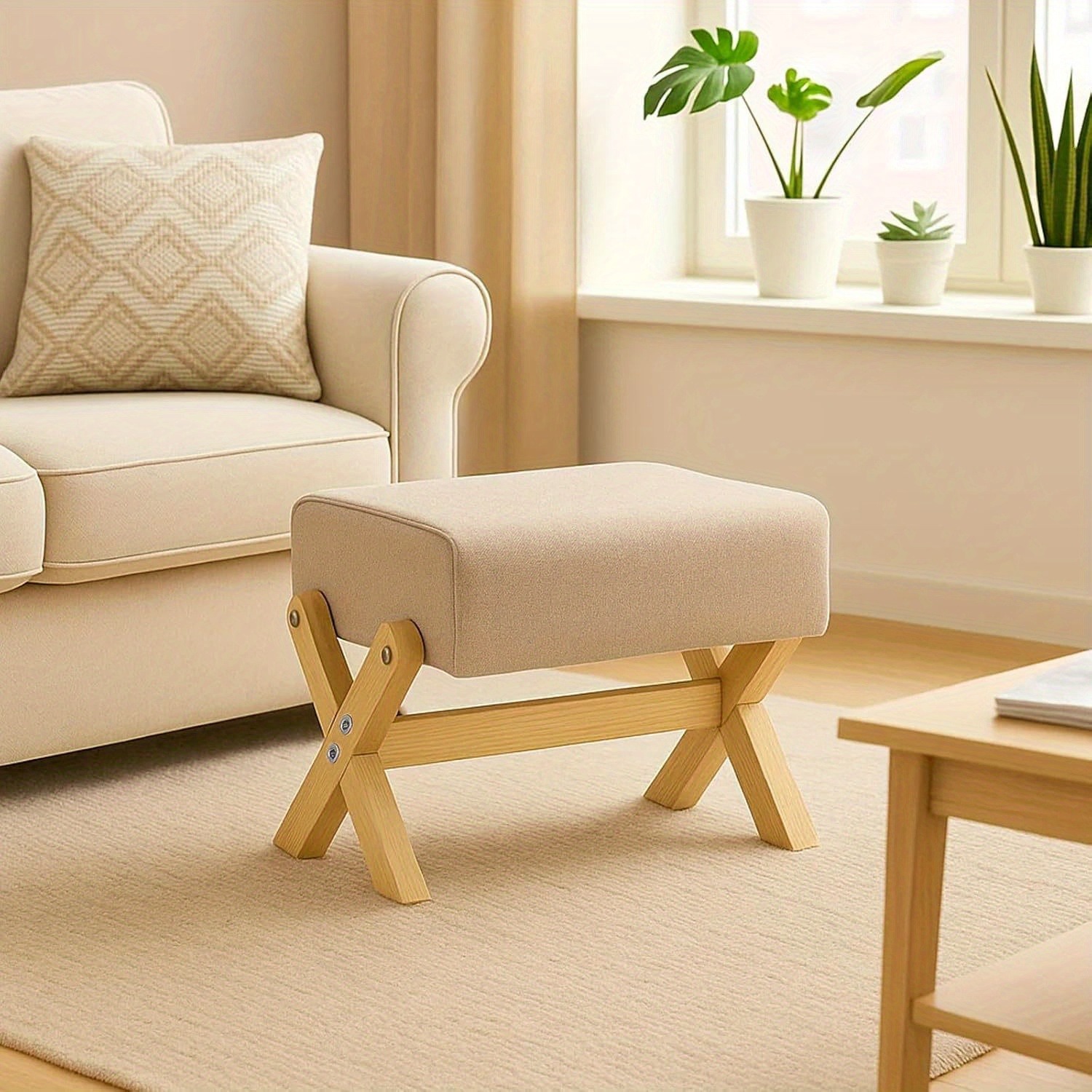Compact Padded Stool, Versatile Footstool, Side Table & Extra Seat For Living Room, Hallway, Kitchen & Office, Space-