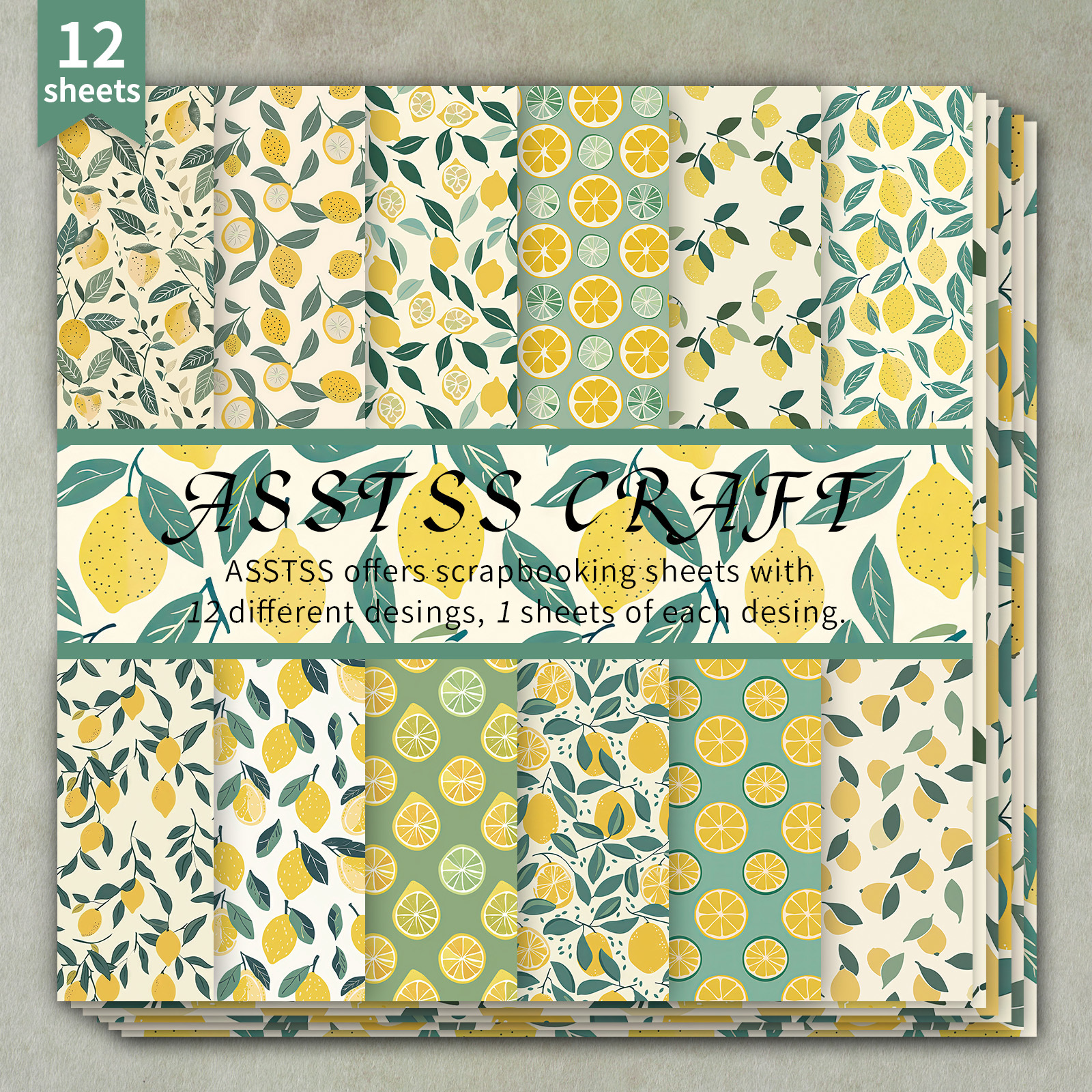 TEMU Bloc de papier scrapbooking ASSTSS de 12 feuilles 6*6 pouces avec un style citron et lime, idéal pour divers de bricolage, y le journaling, du