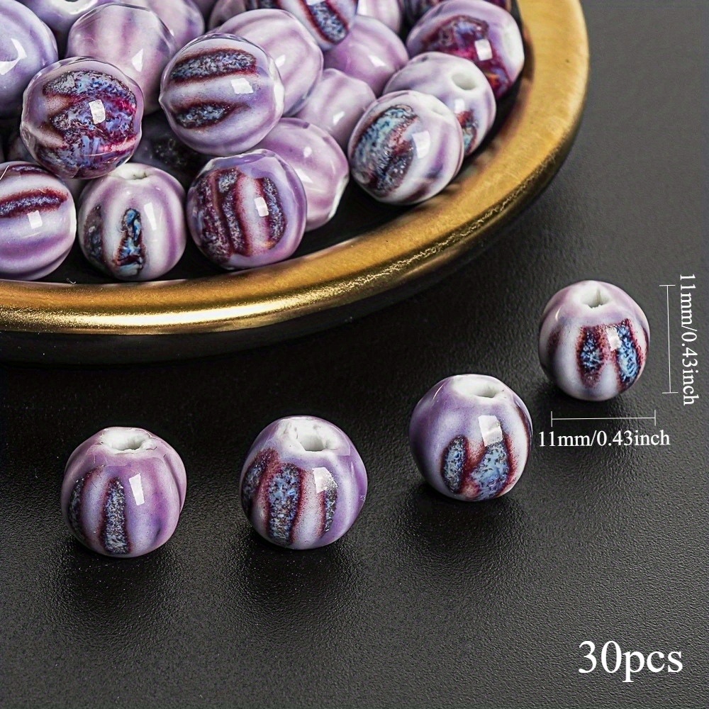 TEMU 10/ pièces Perles Céramiques Rondes Rayées Violet et Marron Émaillées pour DIY, , Boucles d'Oreilles, Décorations de Bijoux & Cadeaux de Noël