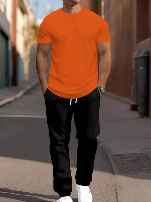 conjunto de ropa de estar en casa casual para hombre, con un elegante pijama de regalo con una gran estampado en la espalda, un conjunto de pijama de manga corta y pantalones largos para que es y , para usar .
