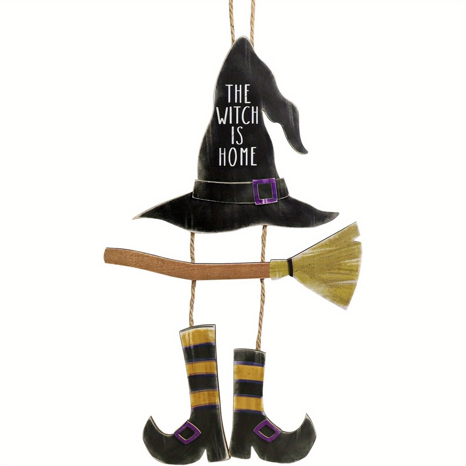 Image of 2d Flat 1 Set Halloween Door Decor: Country Witch Leg Hat Broom Wooden Witch Hanging Halloween Decoration, Farmhouse Witch Welcome Sign, Hanging Front Door Hook, Suitable For Home Walls Indoor Outdoor