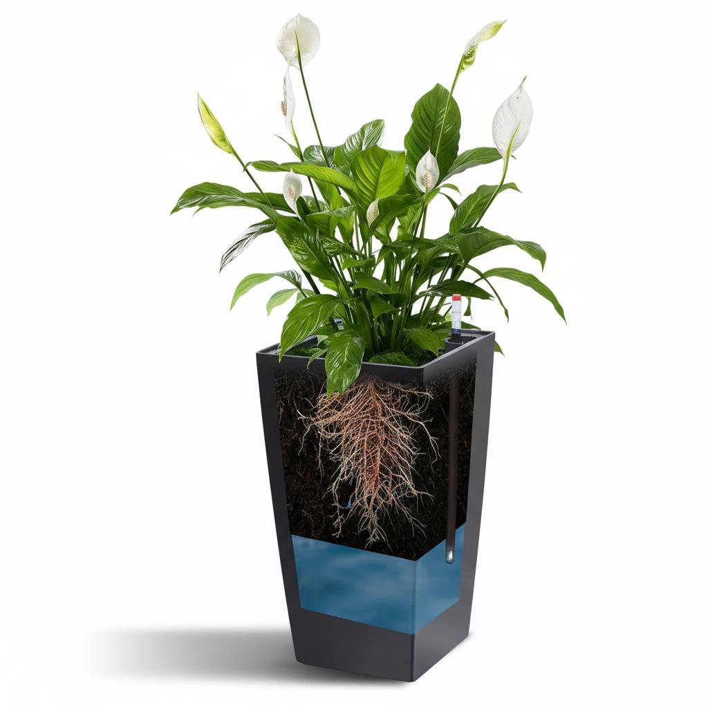 TEMU Self-watering Rectangular Planters Set Of 2 - 16" Tall Black Plastic Plant Pots With Drainage Holes, Water Level Monitor, Automatic Watering &