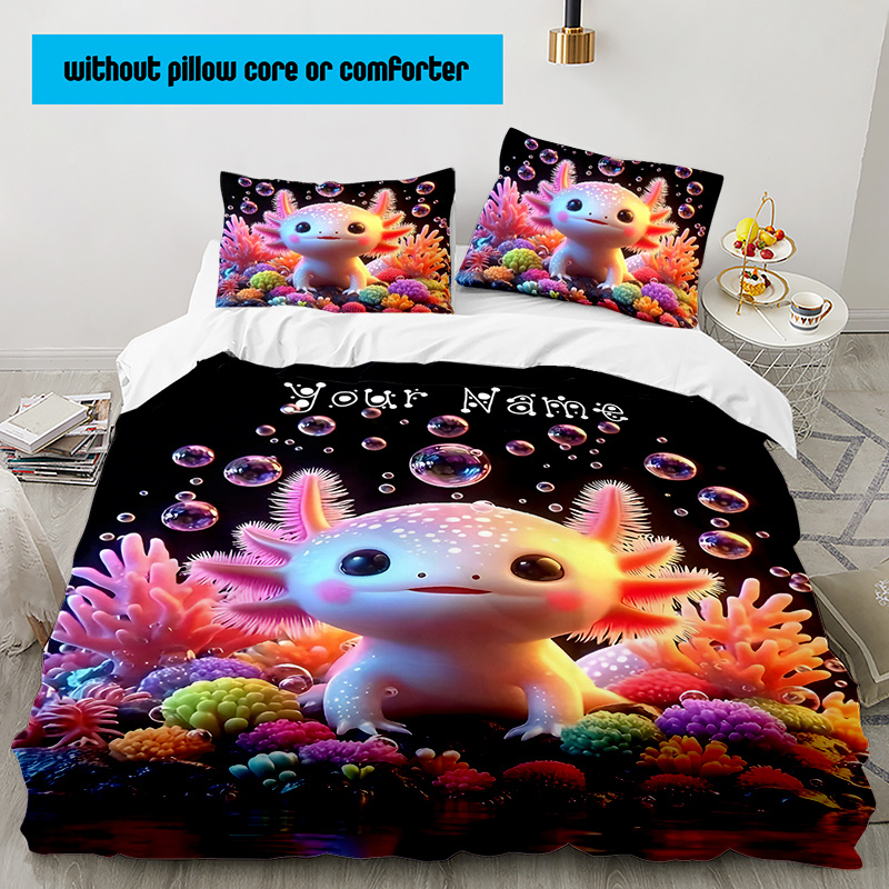 

Axolotl With Bedding Set, Custom Name Bedclothes Includes A Quilt Cover And 2 Pillowcases, Breathable And Soft, Personalized Customization Room Decoration