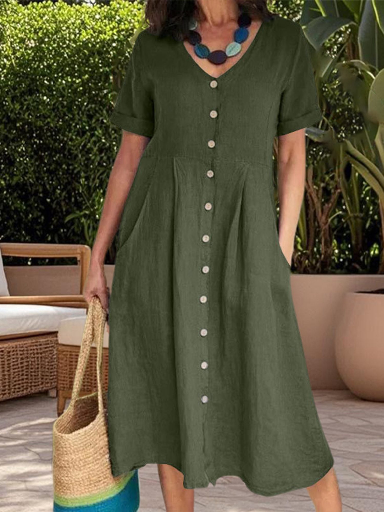 Cottòn Linen Clothes for Women womens summer casual cotton linen blend midi dress v neck - Temu