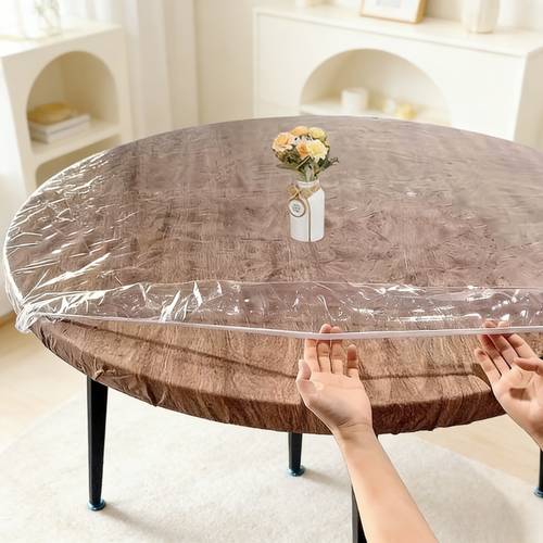 5pcs round table covers vinyl with seamless transparent and durable for outdoor kitchen and dining tables and decor