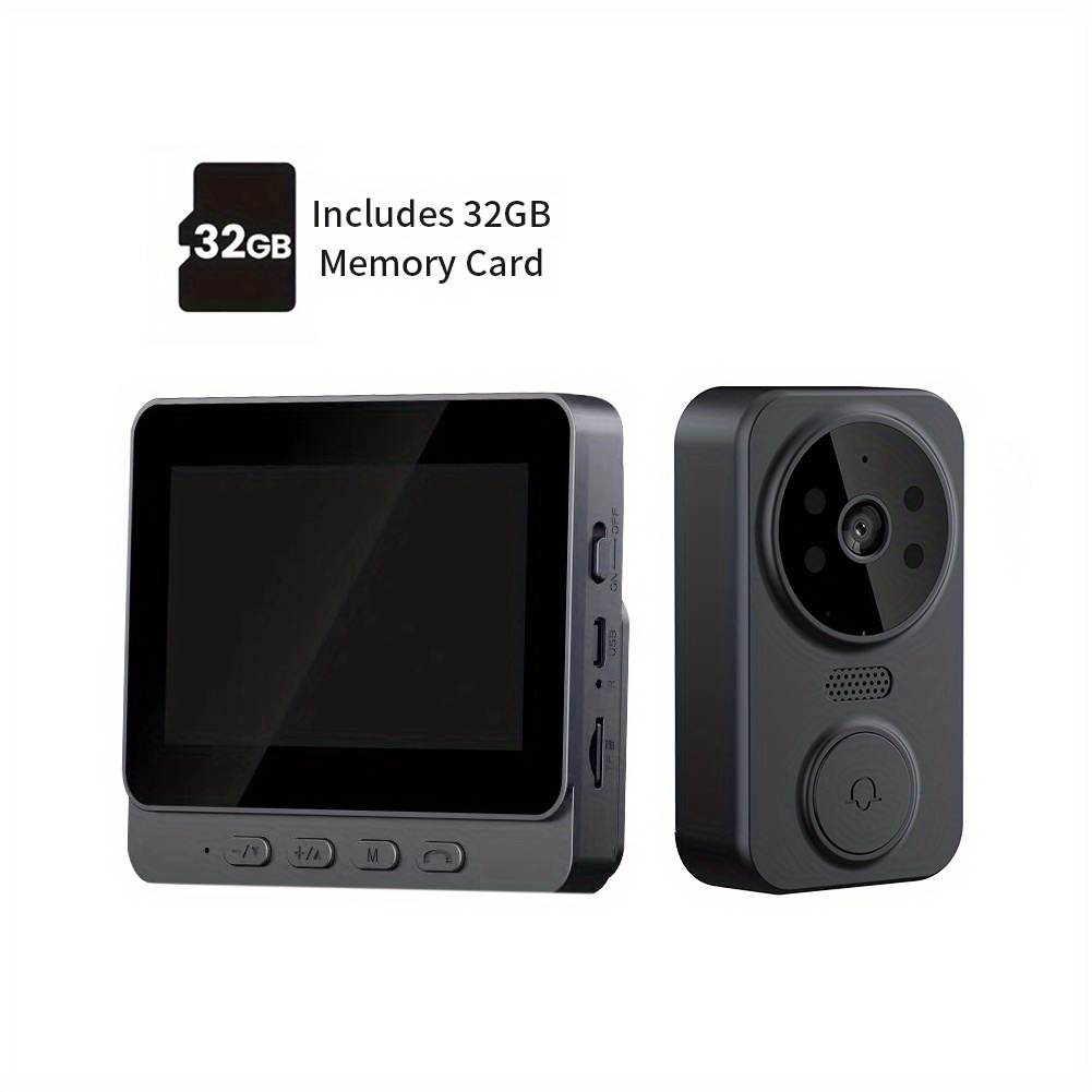 TEMU Video Doorbell Camera, Wireless Video Doorbell, High-definition Video And 4.3-inch Display Real-time Indoor Monitoring, Audio, Local Storage,