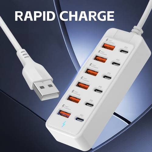 12 port usb fast charging station with 66w pd fast charging technology 6 usb a ports and 6 type c ports 37 4 inch thickened extension cord compact charging station suitable for home office workstation smart devices tablets