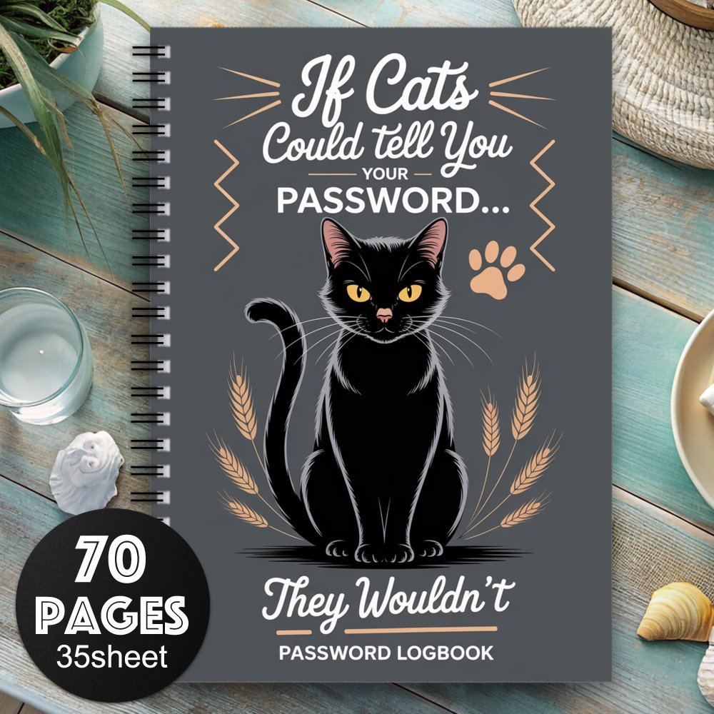 TEMU 1 Aesthetic Password Notebook, Spiral Notebook, Record Book For Detailed Of Internet Website Addresses, Flower Password Log, Black Cat Password