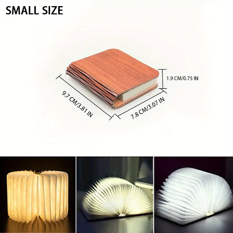 TEMU 1pc Of Led Book Night Light, Wooden And Paper Lamp, Usb Rechargeable Magnetic Foldable Desk Lamp, Office Party Home Decoration
