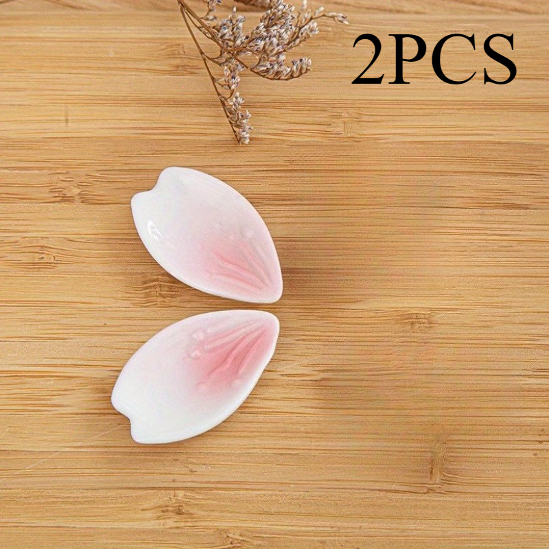 2pcs Elegant /sushi-themed Cherry Ceramic Chopstick & Spoon Holder - Glossy Glaze Tableware With Non-slip For Dining Table Decor, Asian (compatible For Chopsticks & Spoons)