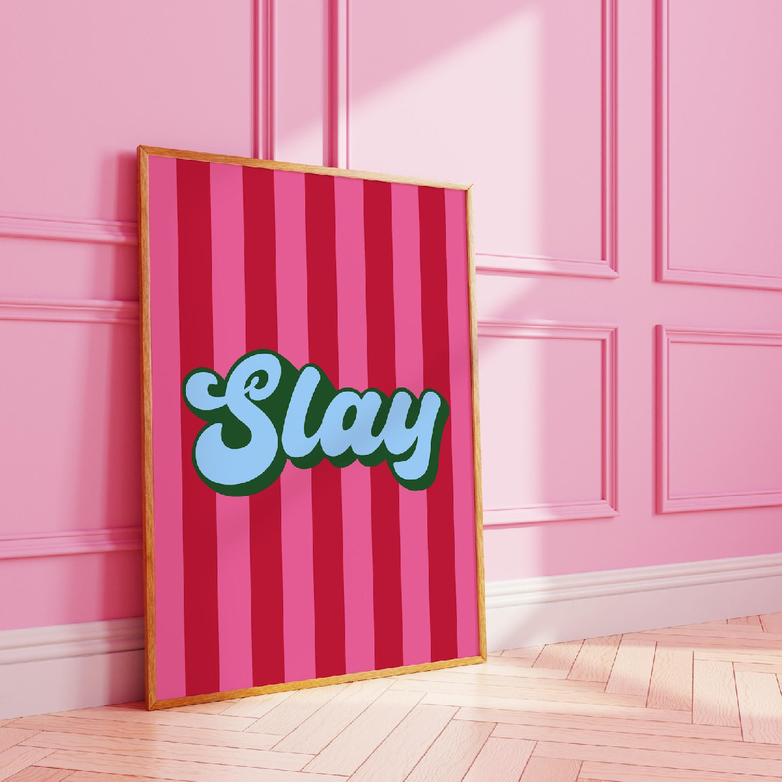 TEMU 2D Plat, 2D Plat, 1-delige Wanddecoratie, een Retro Poster met Slay met Rode Strepen, een Kleurrijke Canvas Print met een Quote, Ideaal voor het