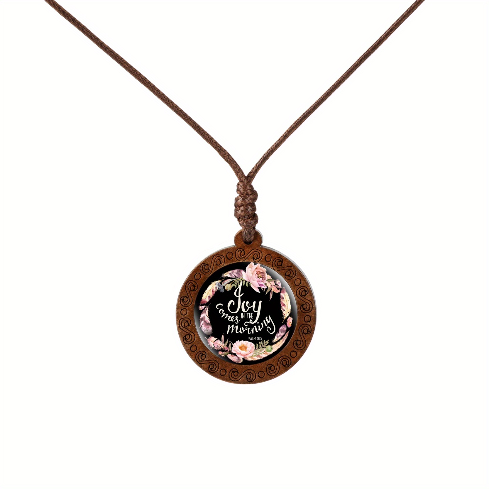 Inspirational Bible Verse Wood Glass Cabochon Necklace