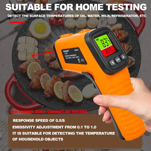 multifunctional infrared thermometer led digital large screen non contact laser function distance ratio 12 1 adjustable emissivity suitable for cooking pizza oven meat bbq engine laser infrared surface tool accessory