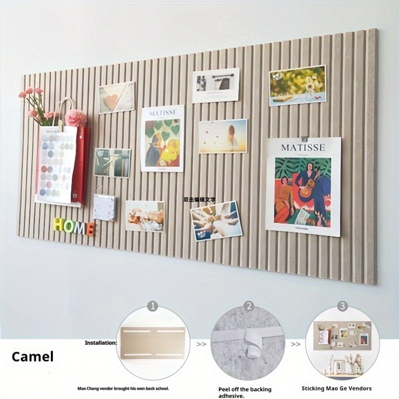 TEMU 1pc 40x60cm/15.8x23.6in Vertical Stripe Self-adhesive Felt Board Memo - No Drill Photo Wall For Home Office Decor, Reusable Picture Display