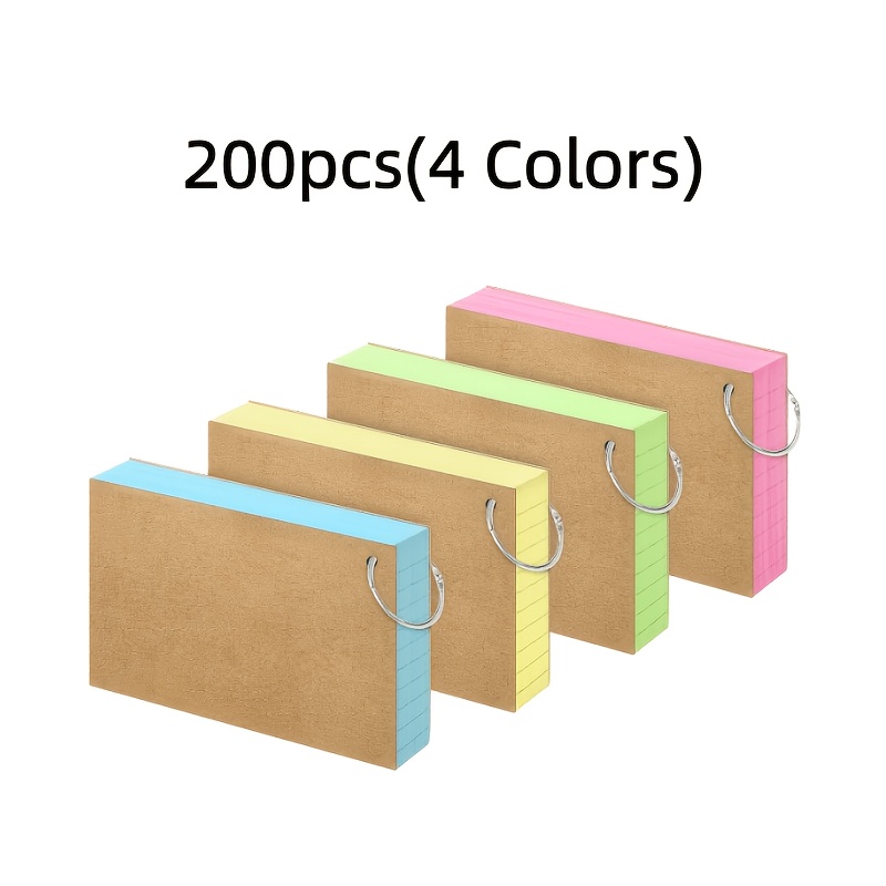 TEMU 200pcs Multicolored Index Cards 3x5 Inch Flash Cards With Ring And Lined On Side Notecards Ruled Study Flashcards Heavy Note Cards For Studying